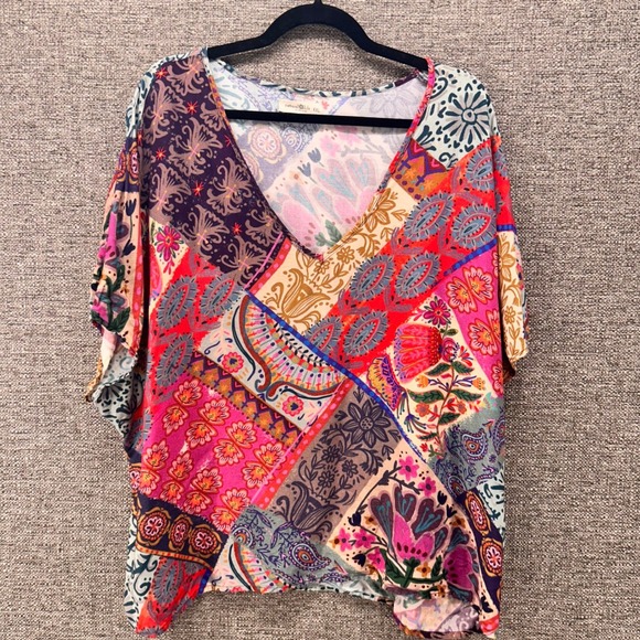 Natural Life Womens Butterfly Top Size XXL Patchwork Boho Colorful Artsy - Picture 1 of 14